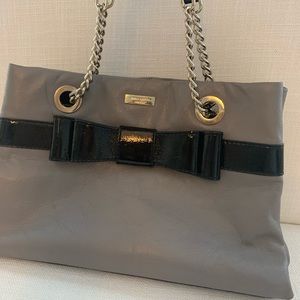 Kate Spade gray satchel with black patent leather